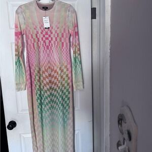 AFRM Pink and Green Geometric Long Sleeve Dress